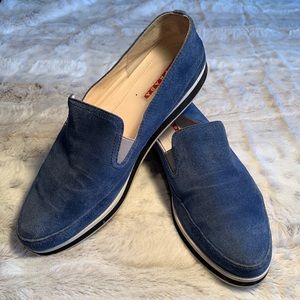 Prada Slip On Blue Suede Sneaker